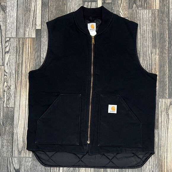 🔥🔥 Vintage Carhartt V01 Black Denim Quilt Lined Vest Men Size Large - EXCELLEN - Picture 1 of 9